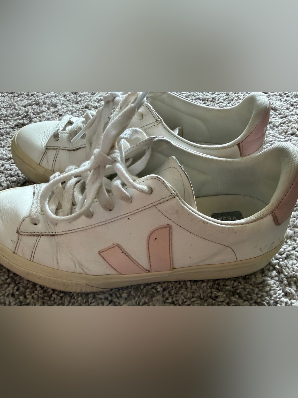 Veja White and Pink Women's Leather Sneakers